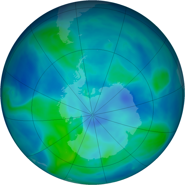 Antarctic ozone map for 06 March 2005